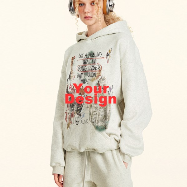 345G Heavyweight Vintage Devil Graffiti Print Oversized Hoodie American Streetwear Pullover Support Custom Logo OEM ODM