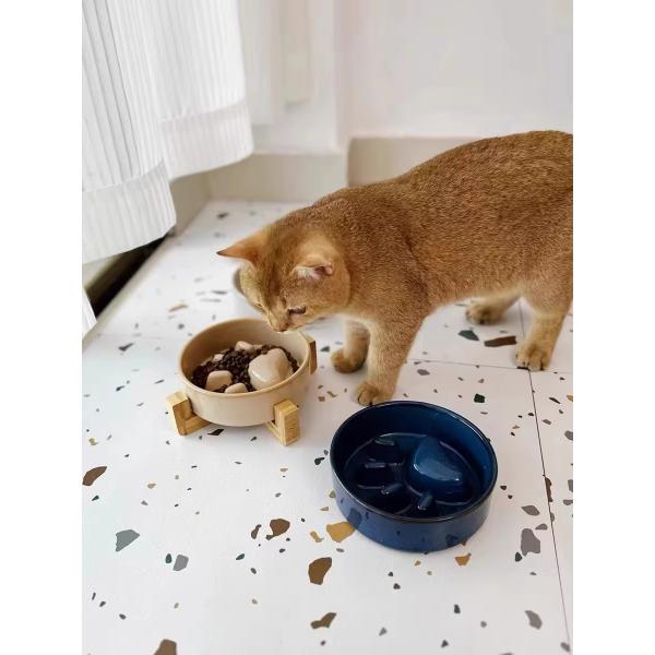 Ceramic Pet Bowl Dog Slow Feeder with Wooden Frame Applicable Pet Dogs Customize logo Color Packaging LCD Display NO