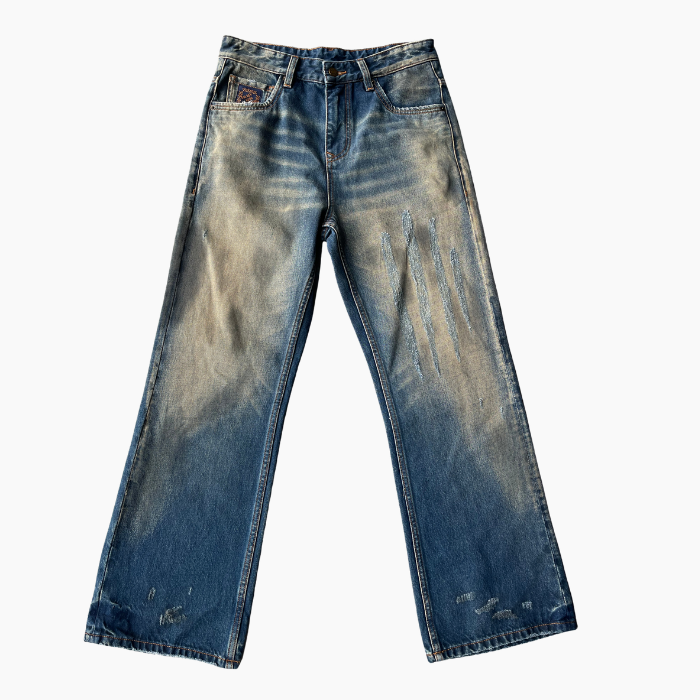 Sandblast Men's Jeans Flare Bootcut Distressed Denim Jeans Frayed Rip
