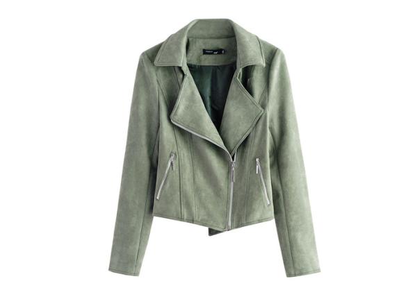 Olive & Pink Color Spring Women Ladies Pu Jacket With Zip Through