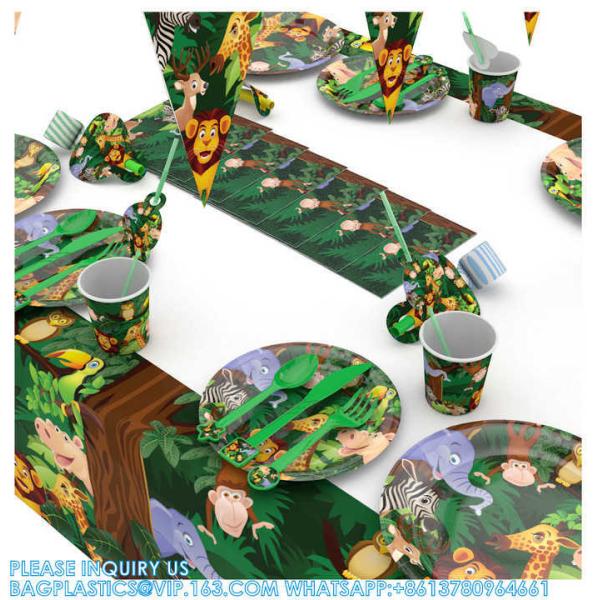 Cartoon Jungle Animal Disposable Tableware Sets Party Supplie For Kid Birthday Party Decor Plate Cup Napkin Party