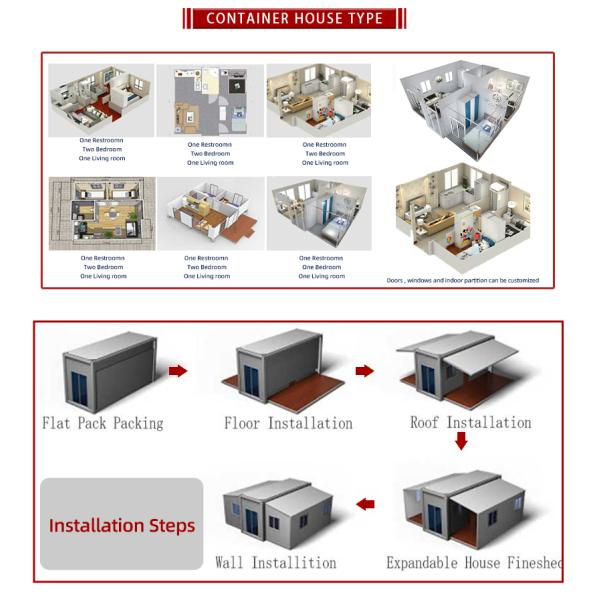 Легко складываемый префабрикованный контейнер расширяемый дом из легкой стали Префабрикованный дом 5 спален с ванной