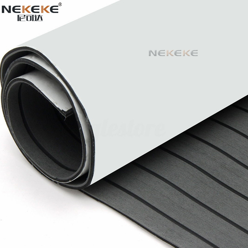 Self Adhesive Straight Groove EVA Boat Deck Mat Dark Grey Black Stripe Waterproof Anti Slip Marine Flooring
