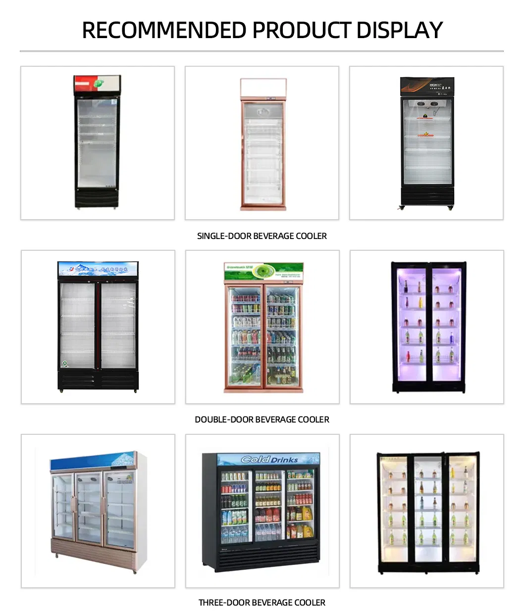 CE Certified Beverage Display Cooler Low Noise 2 Door Commercial Refrigerator