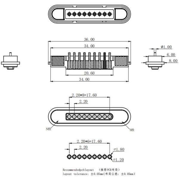 600G Magnetic Force  9pin Pogo Pin Magnetic Connector For Solar Simulator