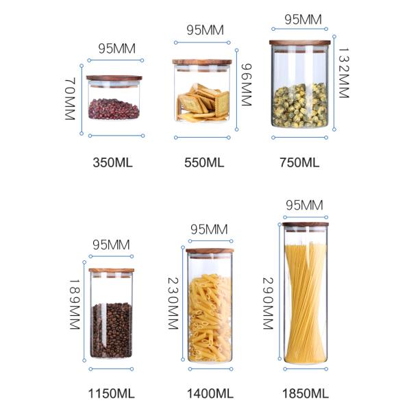 Custom Capacity Stocked Sealed Clear Round Borosilicate Glass Packaging Containers Jar with Wood Lid