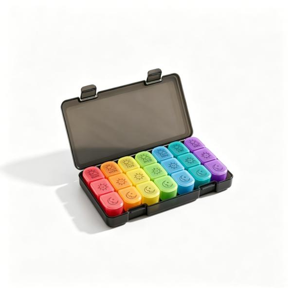 Pill Container Organizer 3 Times Day 7 Days Plastic Portable 21 Compartments Weekly Travel Vitamin Medication Case