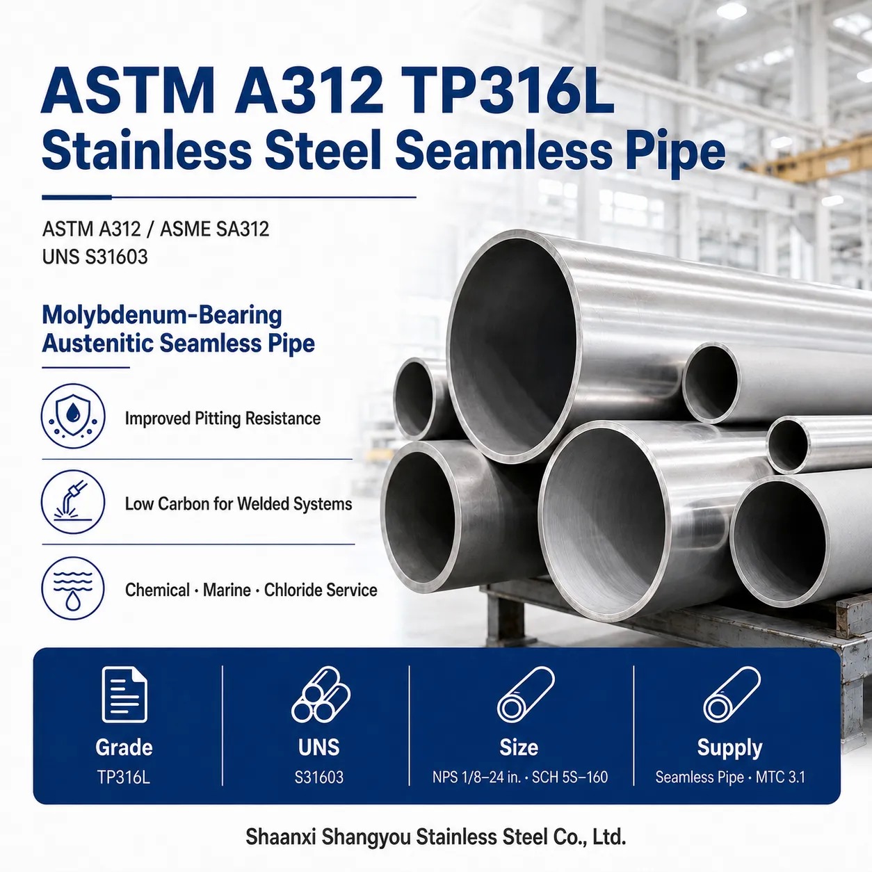 ASTM A312 TP316L Stainless Steel Seamless Pipe