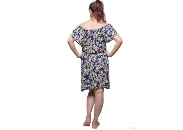 Printing Crinkled Ladies Satin Pyjamas Short Dress With Smocked At Shoulder