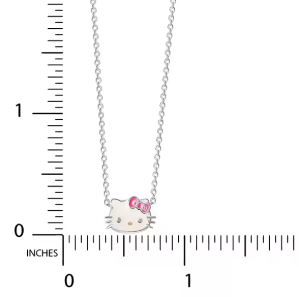 Émail rose blanc Hello Kitty Pendentif en argent sterling Plaqué au rhodium