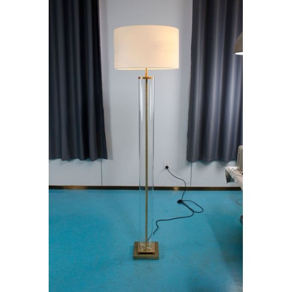 Modern Minimalist Brass Base Floor Lamp with Crystal-clear Glass Column and Adjustable Height