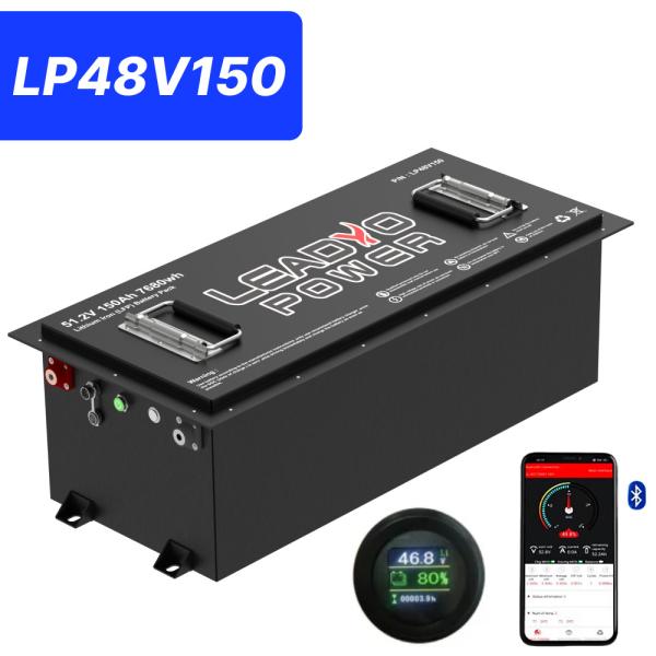 48V 150Ah 250Amp 51.2V Bluetooth LiFePO4 Lithium Golf Cart Battery with Round LCD ,5yrs Warranty