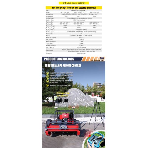 AWY Diesel Lawn Mower 800/1000/1200mm Cutting Width 4-Stroke Industrial Grade Self Propelled Rotary Blade for Estate Lawns