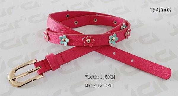 Red PU Flowers Kids Fashion Belts With Studs / Zinc Alloy Buckle 1.5cm Width