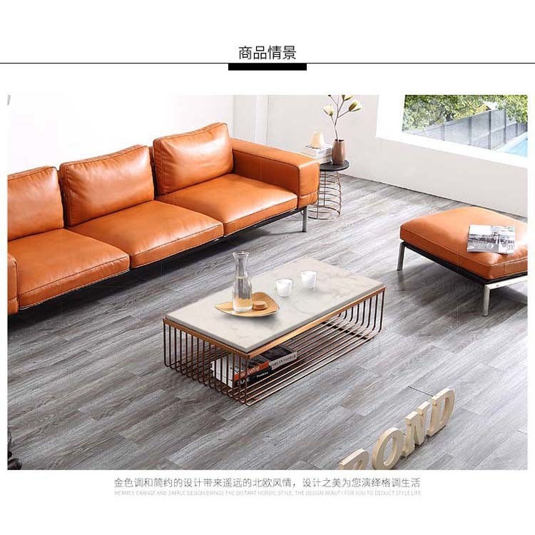 EUROPEAN Design Style Metal Living Room Table with Convertible Feature and Marble Top