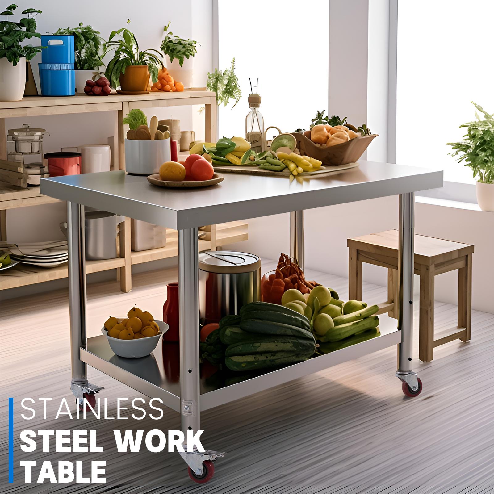 Durable Construction Stainless Steel Work Table with Customized Size and Easy Mobility for Commercial Kitchen