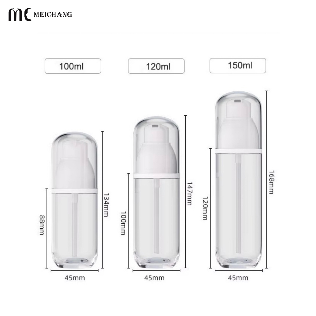 100ml 120ml 150ml Thick Wall Round Bottom PET Cosmetic Packaging Bottle, Lotion Pump & Fine Mist Spray Pump Options(MC-445)