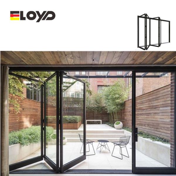 Hurricane Proof Sound Insulation Double Glazed Bi - Folding Door Aluminum Patio Folding Glass Door