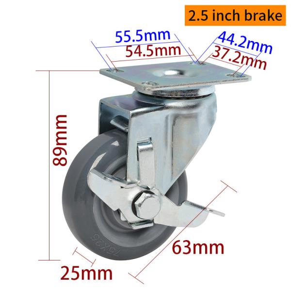 EDL Light Duty 2.5inch 80kg Plate TPU Caster by Rigid, Swivel and Brake type