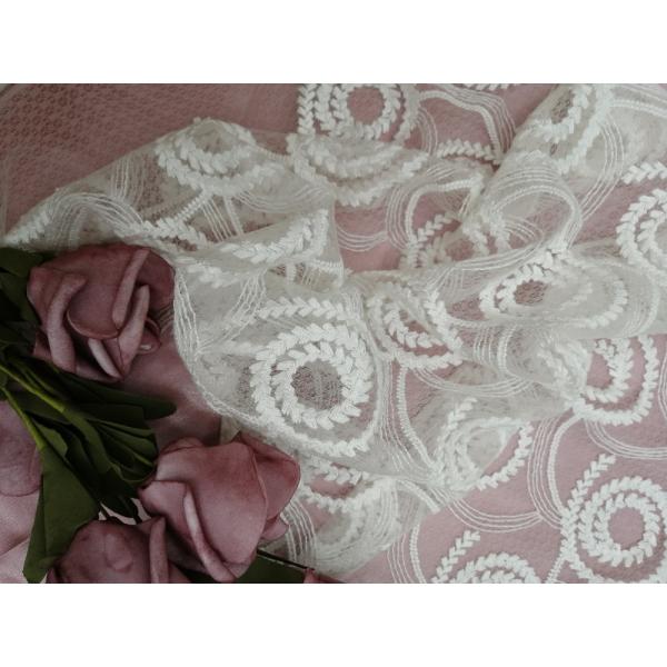 100 yards White Embroidered Lace matte polyester fabric