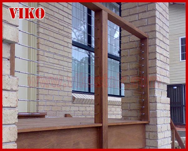 Steel Cable Stair VK81SC  Treed Beech  Aluminum  Carbon Steel Powder-coate Wooden  Handrail 304 Stainless Steel  Glass