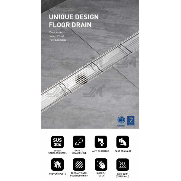 24 Inches Linear Shower Floor Drain With Removable Bars Pattern Grate