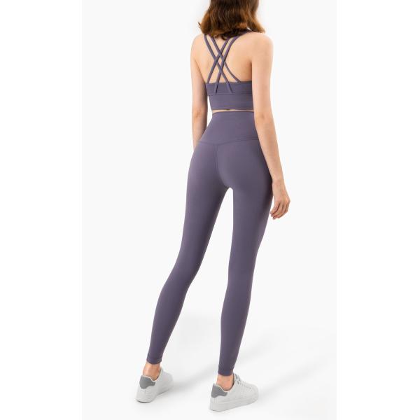 Cross Back Yoga Set Clothes Gathered Belly Matching Sports Bra And Leggings Set