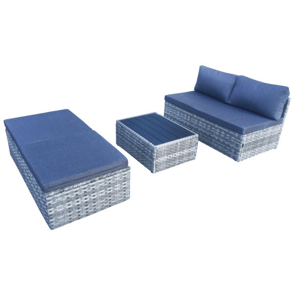 Wholesale Factory Delivery Made in China Outdoor Furniture Rattan Multi Function Sofa Set Wicker Chaise Lounge With Coffee Table