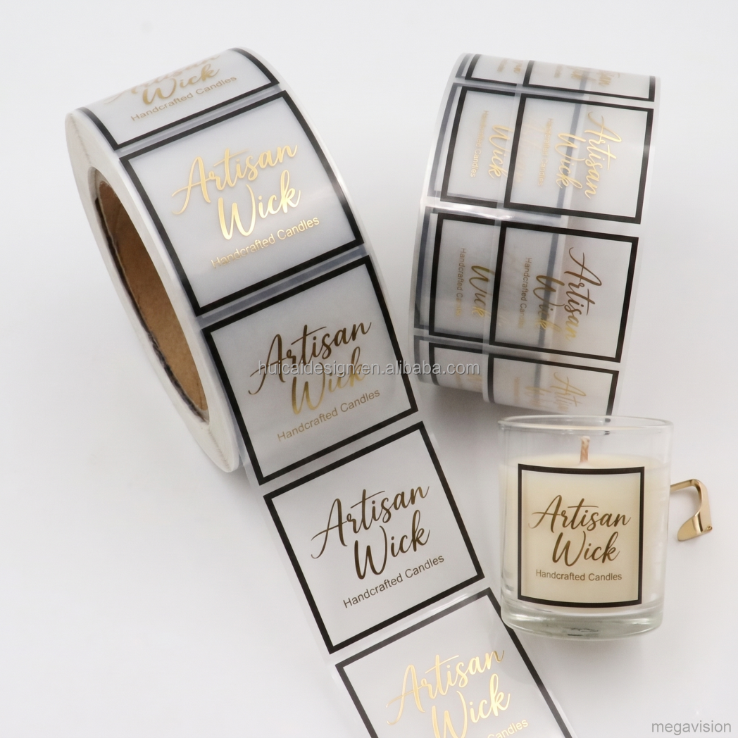 Luxury Transparent Gold Candle Labels Custom Printed Adhesive Stickers with Hot Stamping for Candle Containers