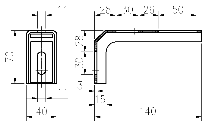 STAINLESS STEEL CONVEYOR SIDE BRACKET 140*70*40