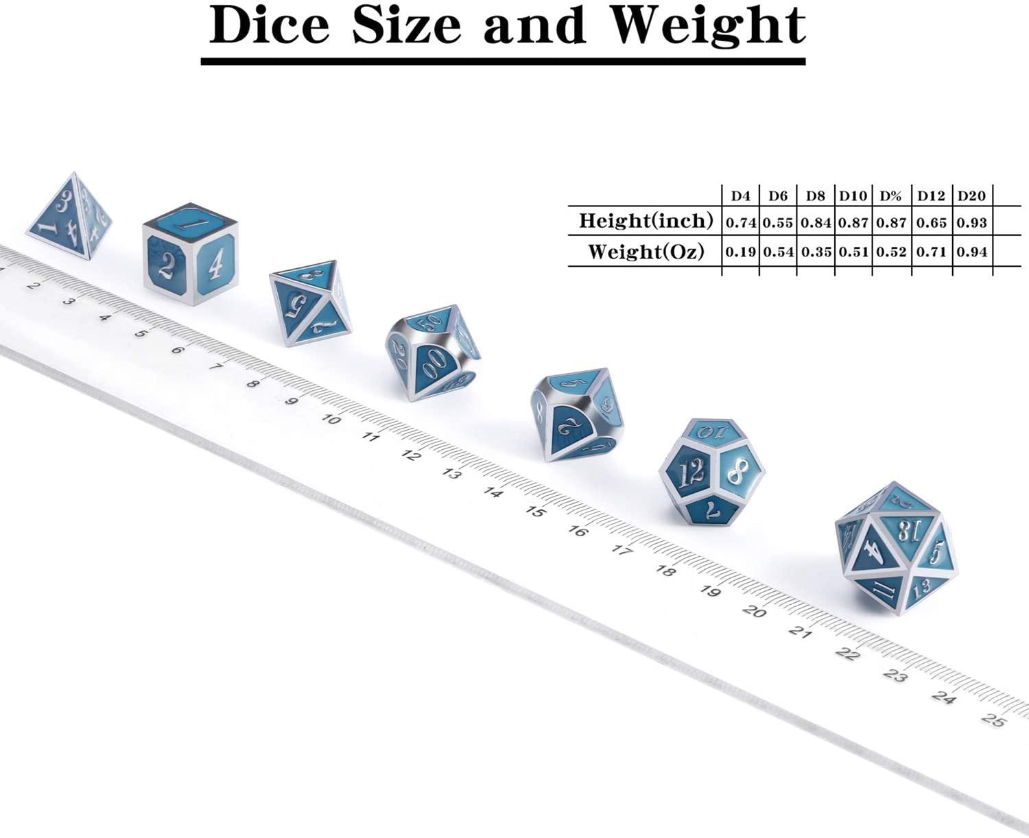 Custom Metal Glitter Dice Set for DND - Zinc Alloy 7-Dice Polyhedral Set in Customized Colors