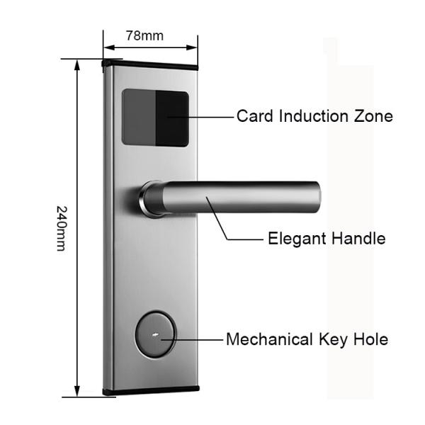 240*78mm Stainless Steel Hotel Key Card Door Locks With Card Encoder