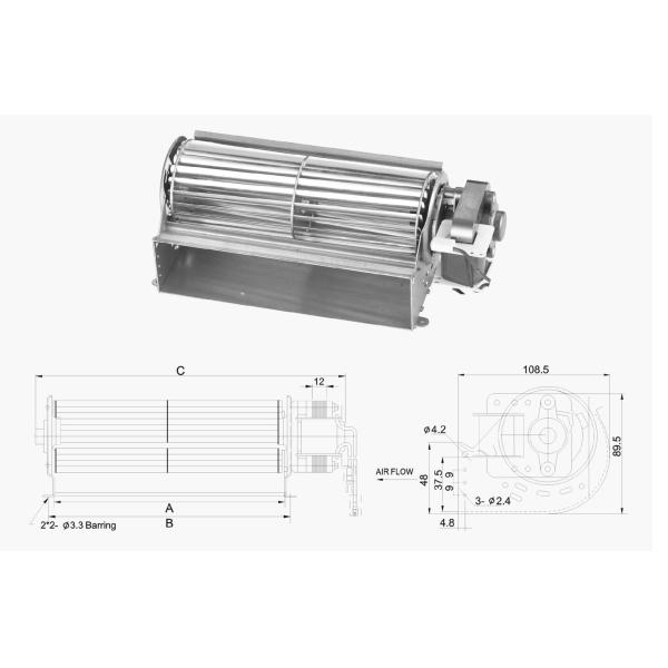 65Mm X 120mm Elevator Cross Flow Fans , AC Equipment Cross Flow Blowers