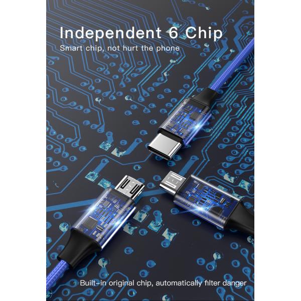 Portable Nylon Fast Charging 17cm Keychain USB Cable With LED Light