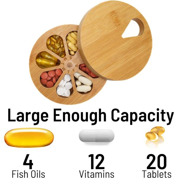 202405 Wood Daily Weekly Travel Pill Organizer and Pill Holder Vitamin Medicine Case Box