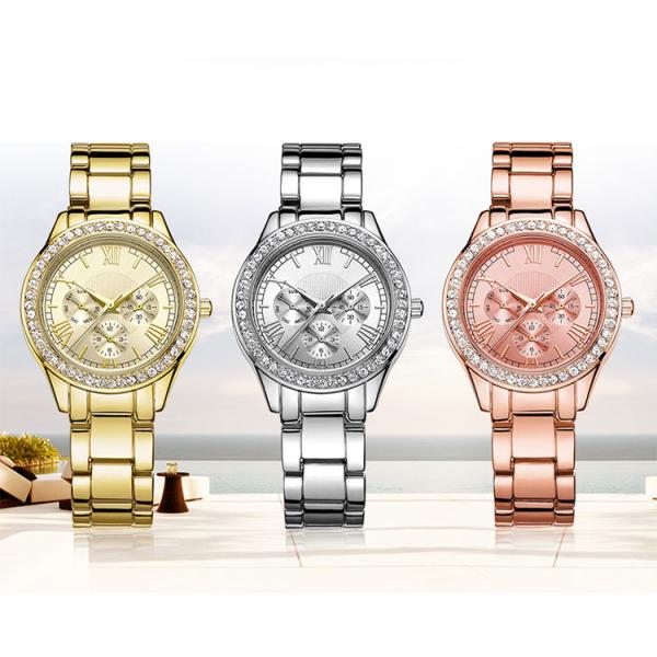 Дозор моды женщин диаманта, 3АТМ делает наручные часы водостойким золота кварца розовые