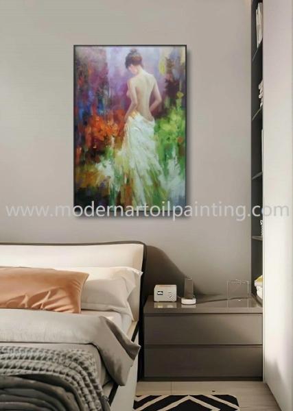 Hand Painted Modern Canvas Woman Oil Painting For Interior Decoration 24 X 36