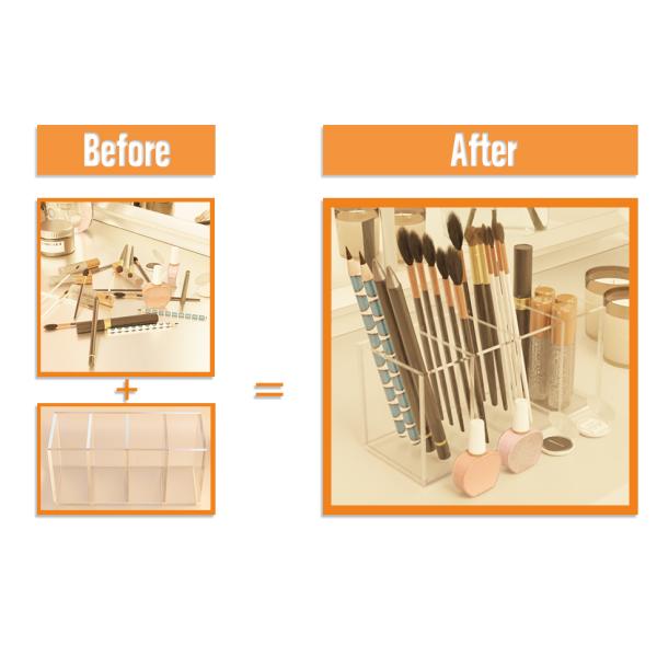 Acrylic Pen Holder 4 Compartments Clear Pencil Holder Organizer Makeup Brush Holder
