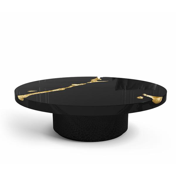 Black Modern Coffee Table Round Marble Top Nordic For Living Room Decor