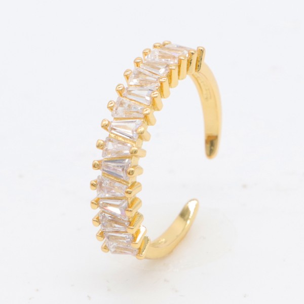 Factory Wholesale Fashion Designed Brass 14K Gold Plated Ladies' Open Adjustable Ring Featuring Micro Set Clear Zircon Rings