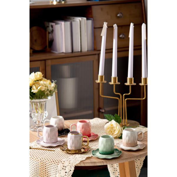 Порцелановый арабский набор турецких чашек из 6 розовых чашек и тарелки