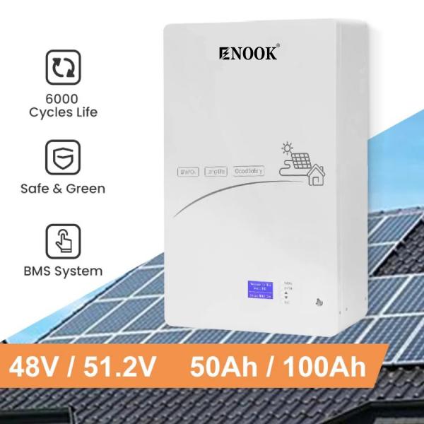 Enook Powerwall Bateria solar de iões de lítio 48V 5Kw 10Kw 100Ah 200Ah Power Wall Mounted Lifepo4 Home Solar Energy Storage