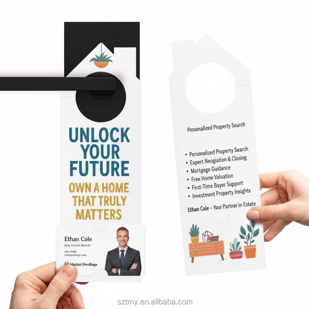Custom Plastic PVC Door Hangers Flyers Logo Room Door Open House Sign Real Estate Agents For Hotel
