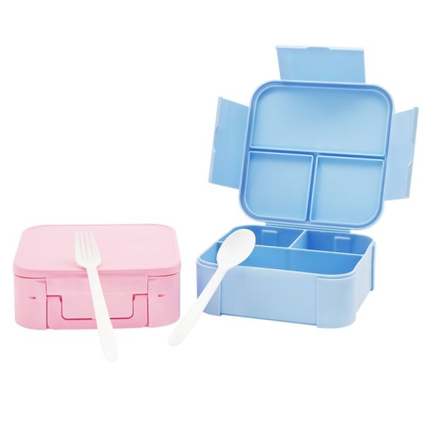 Portable Food Grade Large Capacity Sublimation Plastic Lunch Box With Spoon And Fork For Kids Students Pink And Blue Color