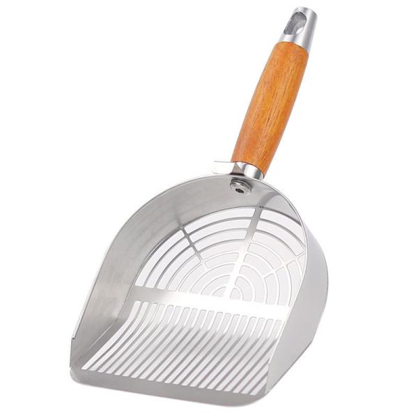 High-Quality 304 Stainless Steel Cat Litter Scoop with Ergonomic Wooden Handle - Durable Pet Cleaning Tool for Bentonite & Tofu Litter (Large/Small, Wholesale)
