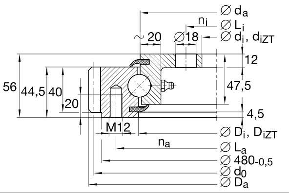 VLA200414-N Four point contact bearings  light series external gear teeth,inner ring flanged 304x503.3x56mm