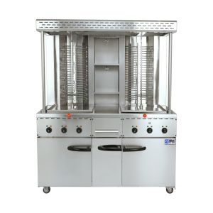 Commercial Double Head Shawarma Machine With Cabinet Electric Gas Vertical Meat Broiler For Turkish Kebab Doner