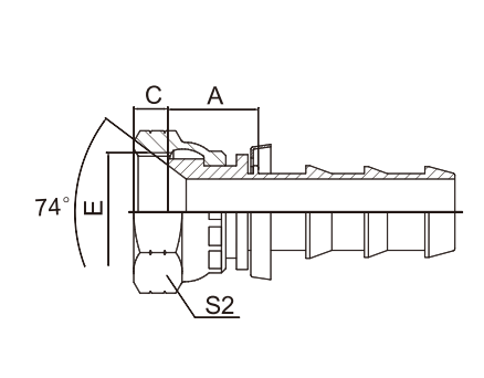 Место конической расточки штуцеры шланга Сокетлесс 74 градусов