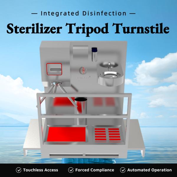 Stainless Steel Tripod Turnstile with Hand Sanitizer Dispenser