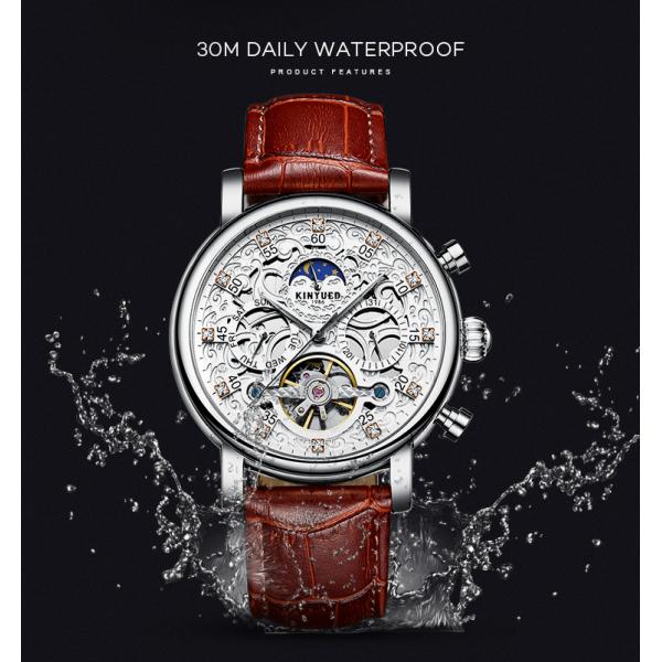 KINYUED Watch Leather Strap Tourbillon Skeleton Watches Men Luxury In Stock Automatic Mechanical Watch